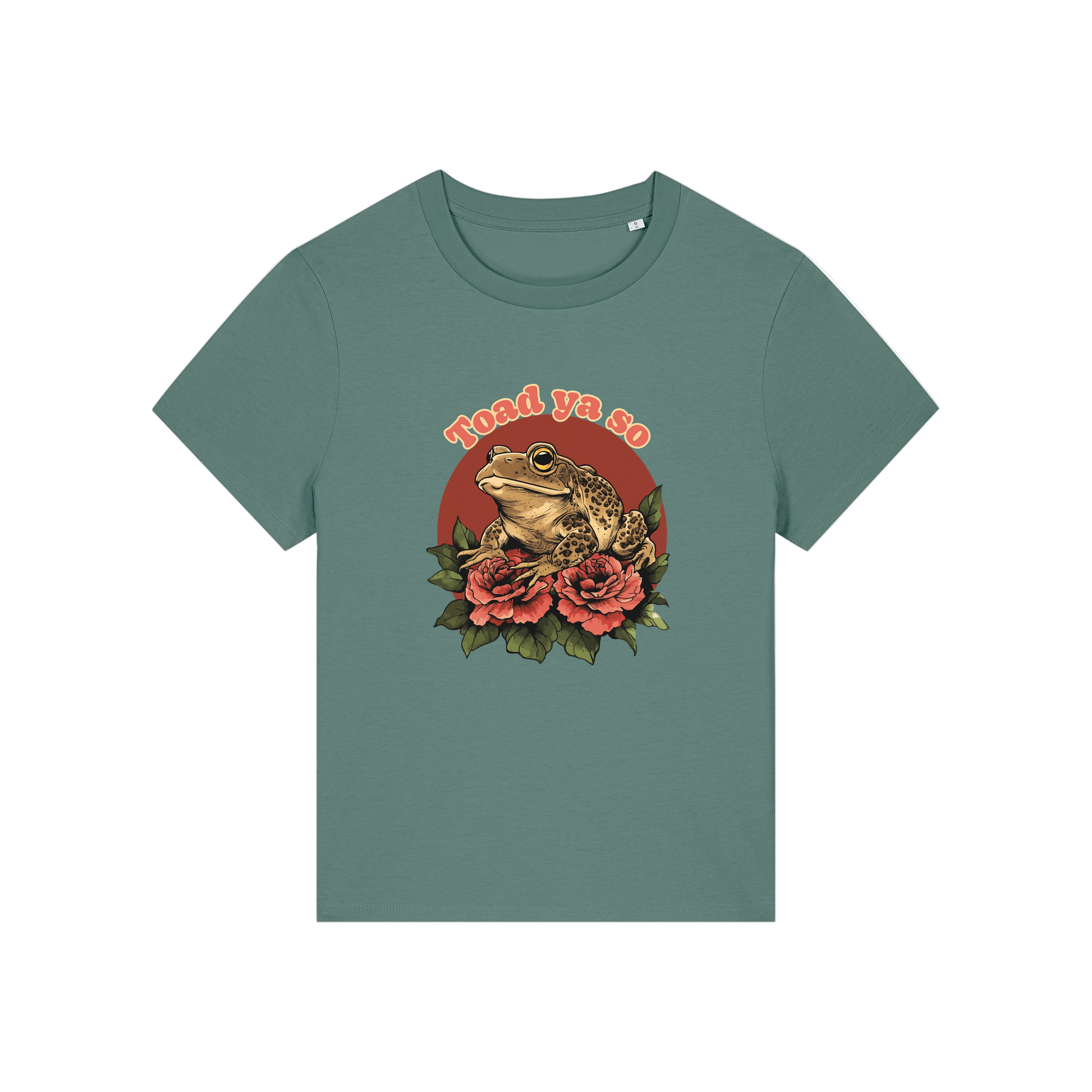 green funny animal t-shirt with the graphic of a toad and the slogan 'toad ya so'