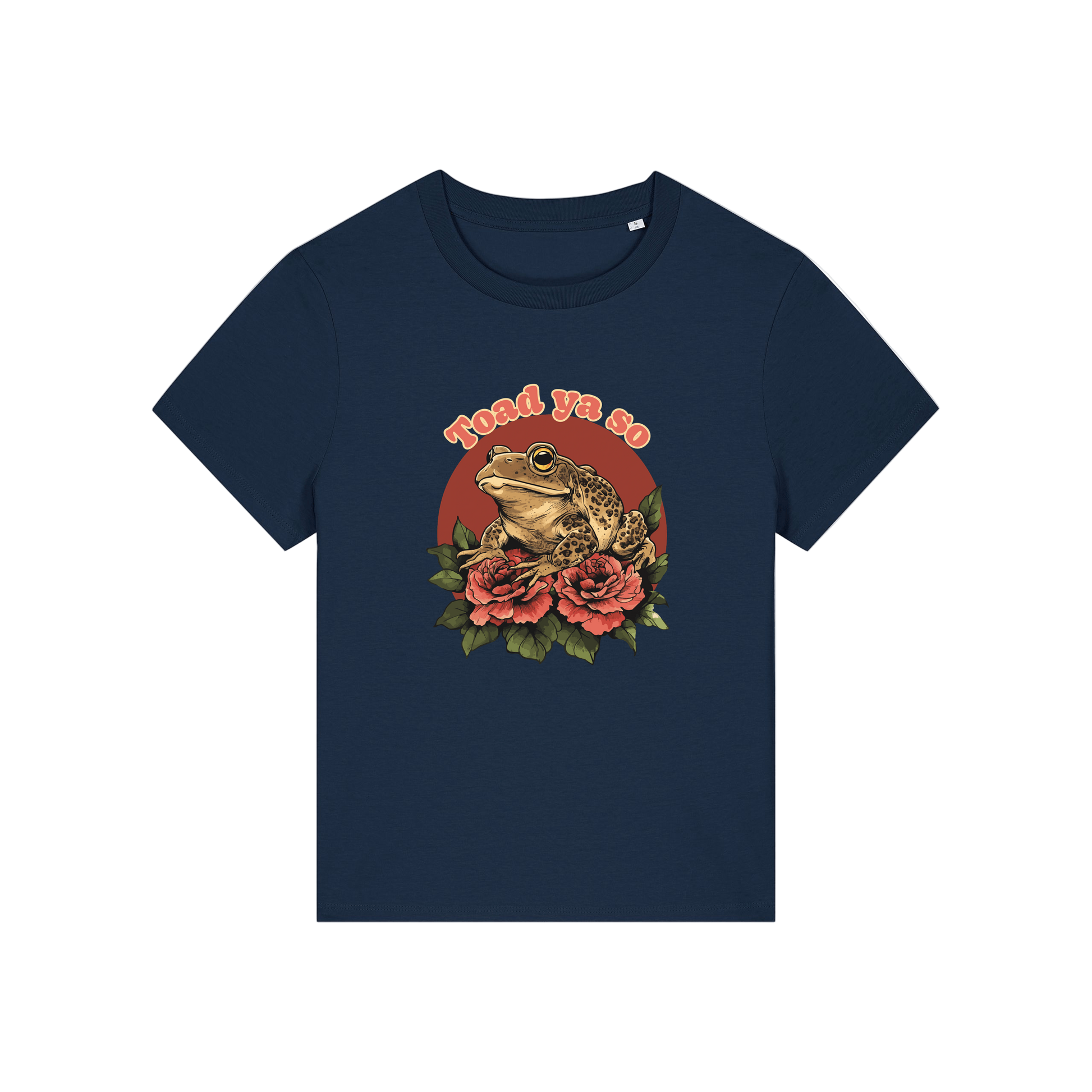 navy funny animal t-shirt with the graphic of a toad and the slogan 'toad ya so'