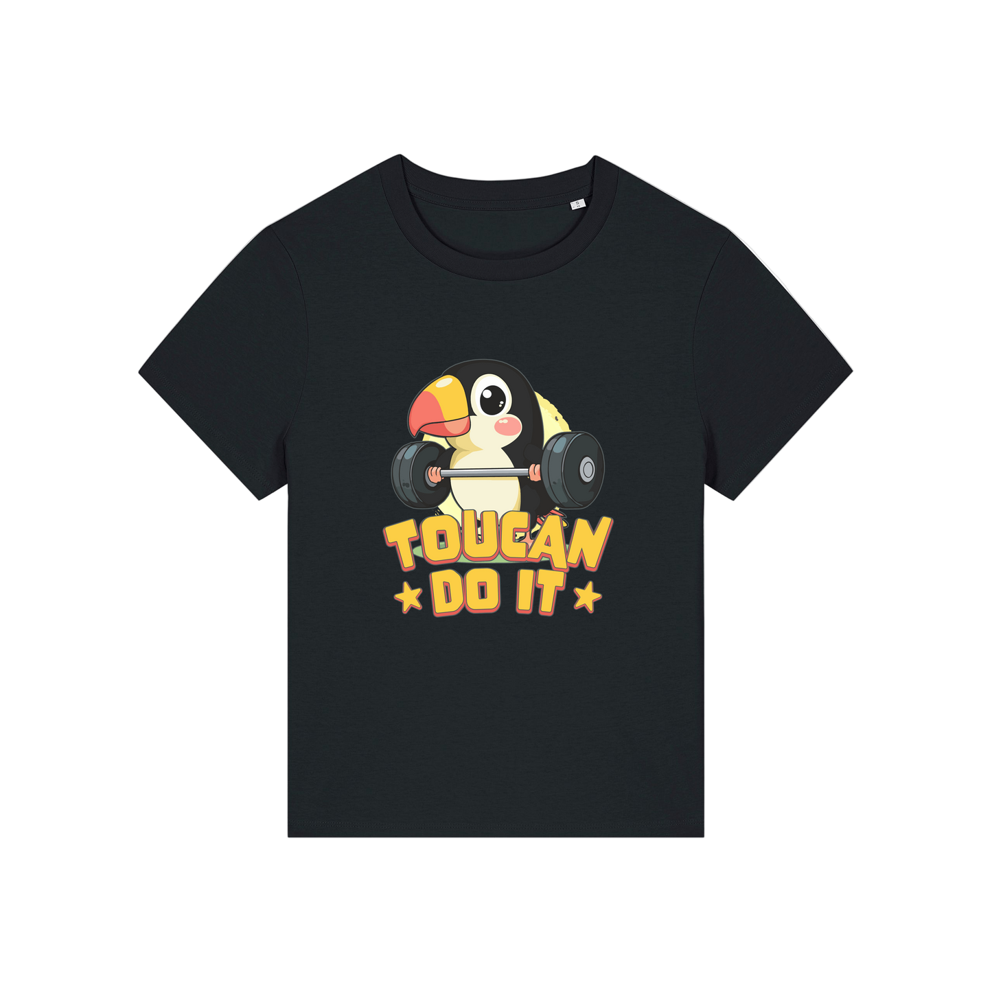 black kawaii t-shirt with the graphic of a toucan and the slogan 'toucan do it'