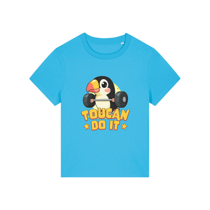 blue kawaii t-shirt with the graphic of a toucan and the slogan 'toucan do it'