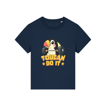 navy kawaii t-shirt with the graphic of a toucan and the slogan 'toucan do it'
