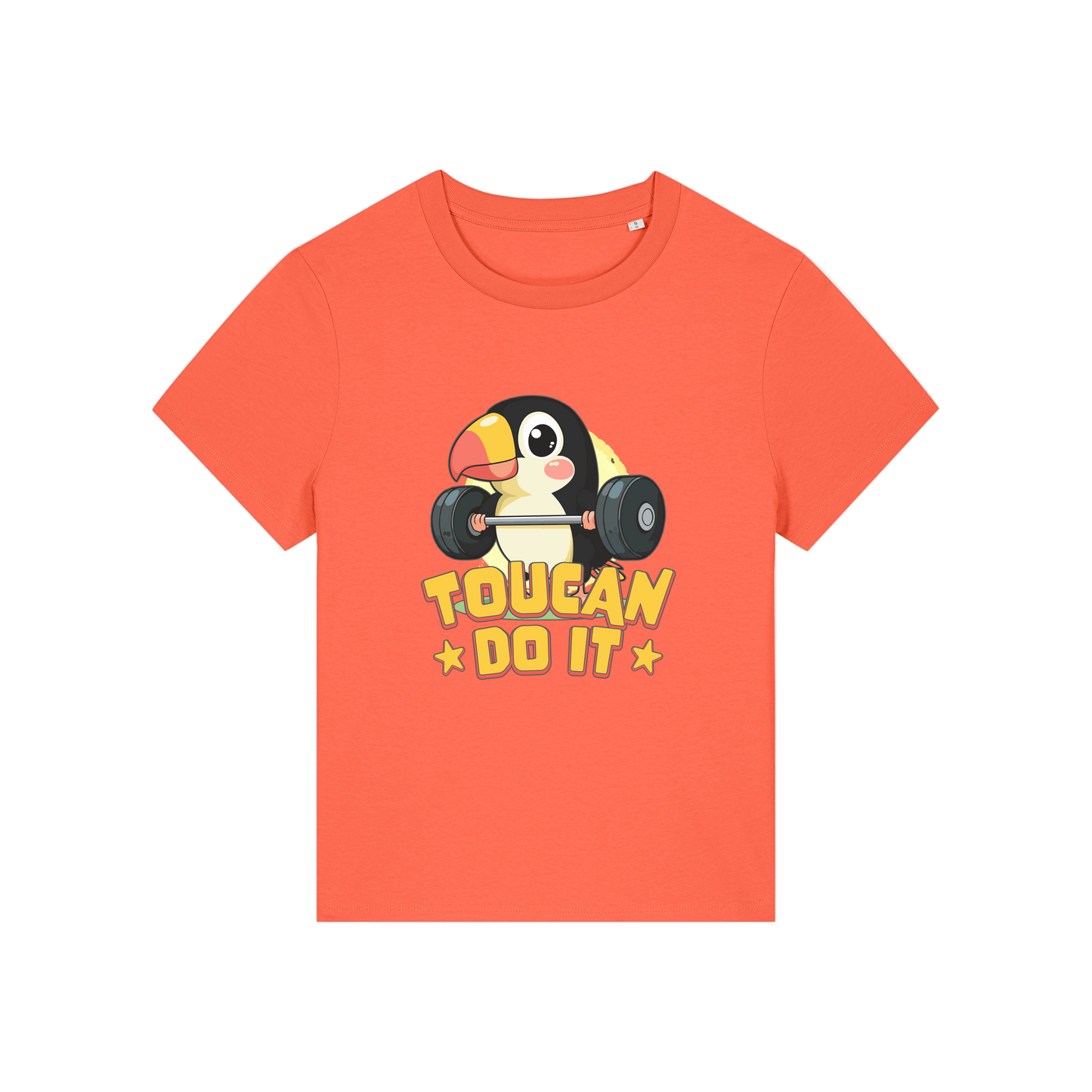 orange kawaii t-shirt with the graphic of a toucan and the slogan 'toucan do it'