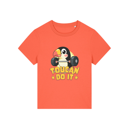orange kawaii t-shirt with the graphic of a toucan and the slogan 'toucan do it'
