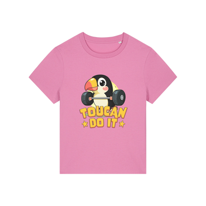 pink kawaii t-shirt with the graphic of a toucan and the slogan 'toucan do it'