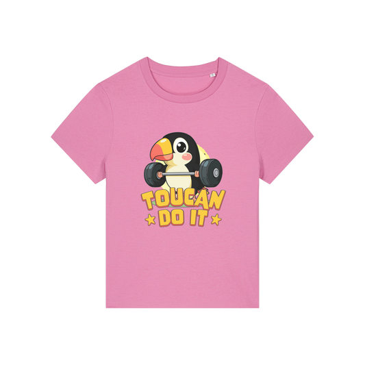 pink kawaii t-shirt with the graphic of a toucan and the slogan 'toucan do it'