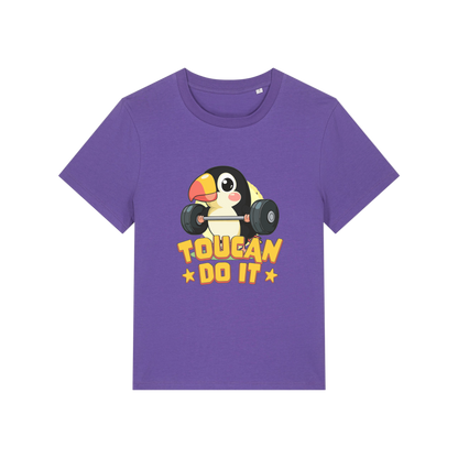 purple kawaii t-shirt with the graphic of a toucan and the slogan 'toucan do it'