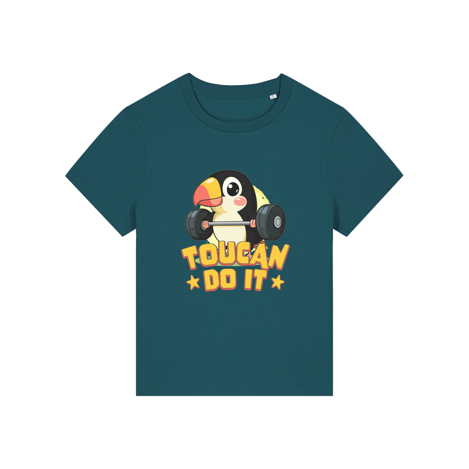 teal kawaii t-shirt with the graphic of a toucan and the slogan 'toucan do it'