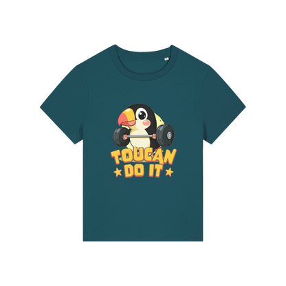 teal kawaii t-shirt with the graphic of a toucan and the slogan 'toucan do it'