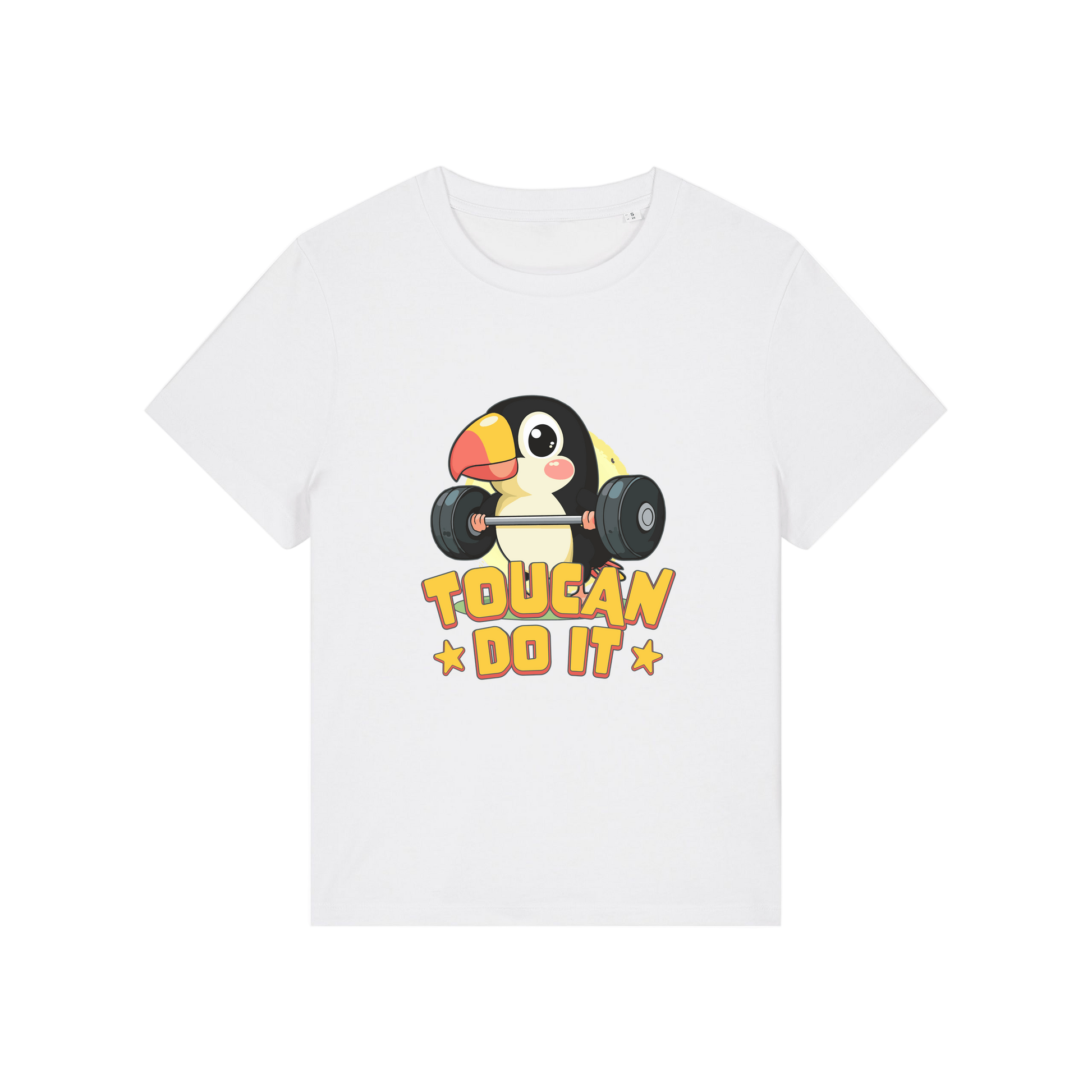 white kawaii t-shirt with the graphic of a toucan and the slogan 'toucan do it'