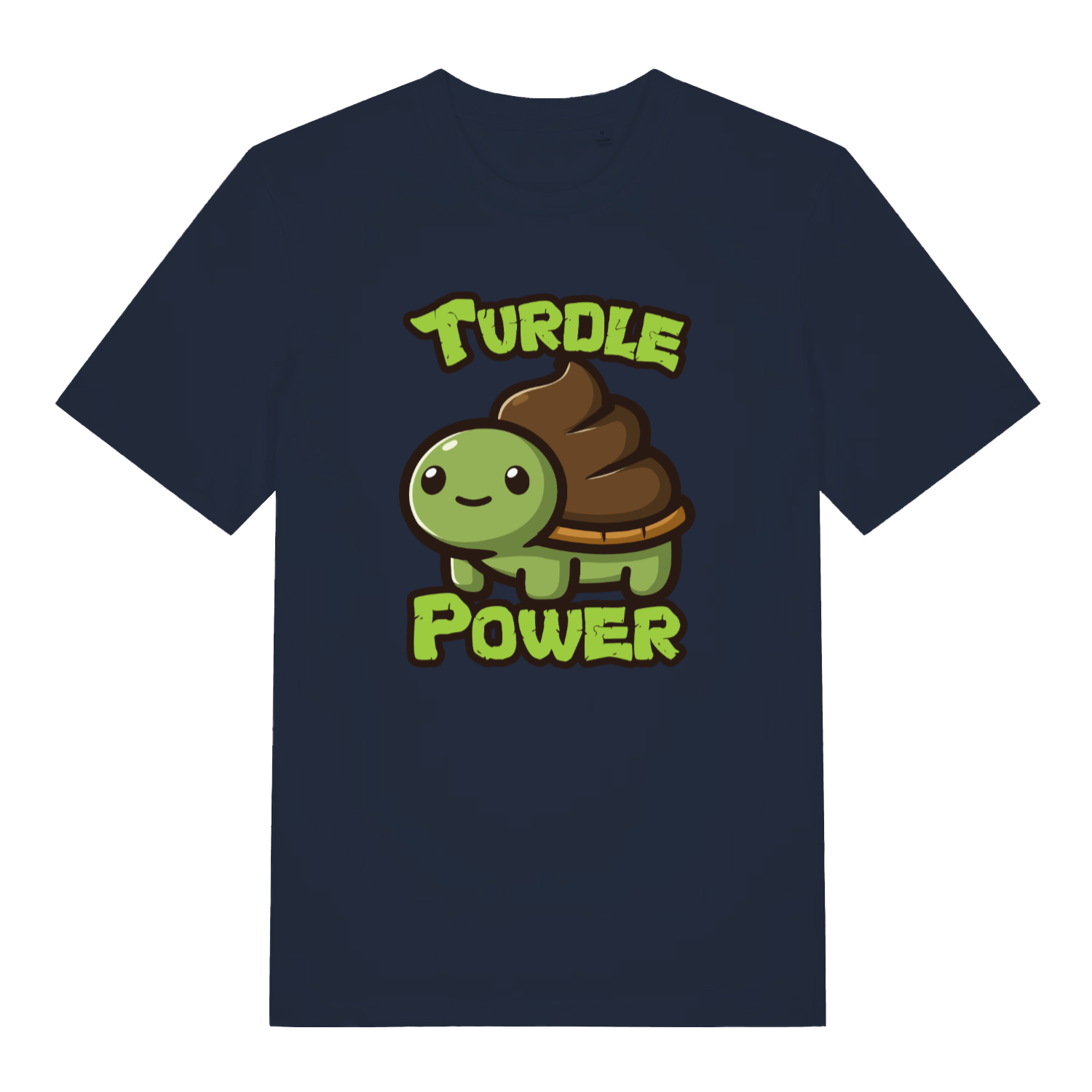 navy funny animal t-shirt with a cartoon turtle and 'Turdle Power' text 