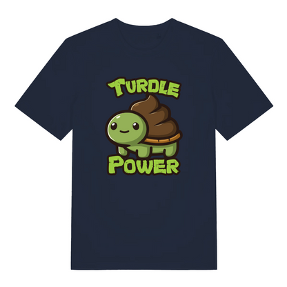 navy funny animal t-shirt with a cartoon turtle and 'Turdle Power' text 