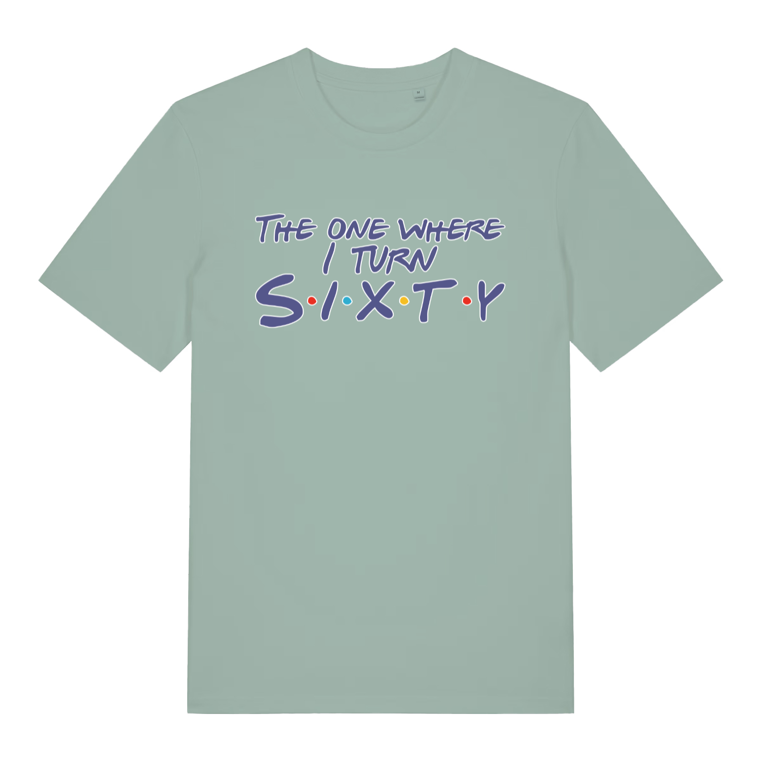 green women's slogan t-shirt with the text 'the one where i turn sixty'