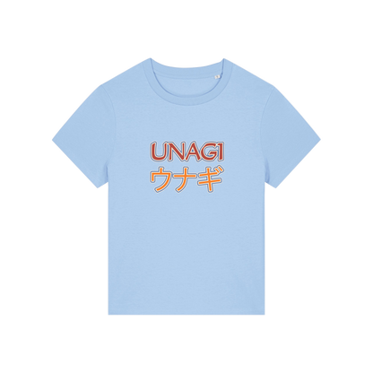 light blue slogan t-shirt, inspired by the tv show friends, with the slogan 'unagi'