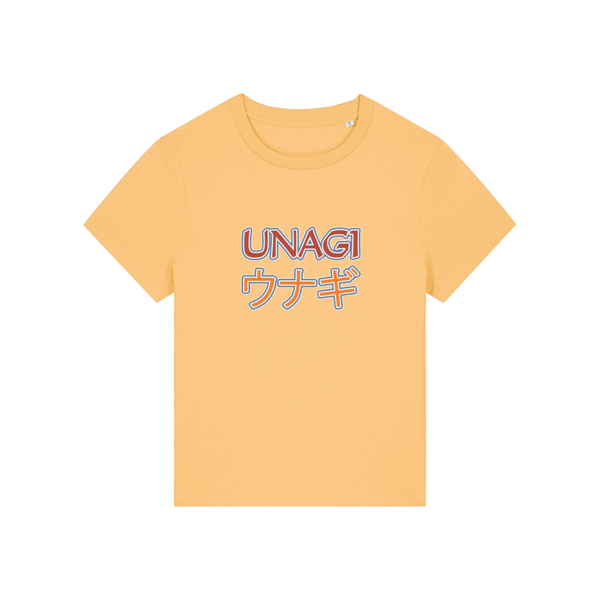 yellow slogan t-shirt, inspired by the tv show friends, with the slogan 'unagi'