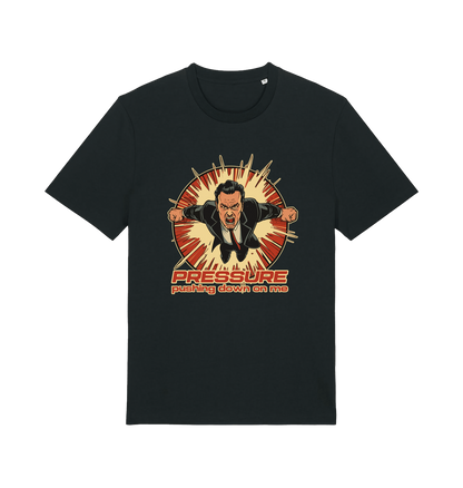 black music t-shirt with the graphic of a man and the slogan 'pressure pushing down on me'