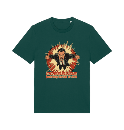 green music t-shirt with the graphic of a man and the slogan 'pressure pushing down on me'
