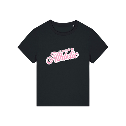 black slogan t-shirt that reads 'i used to be athletic'