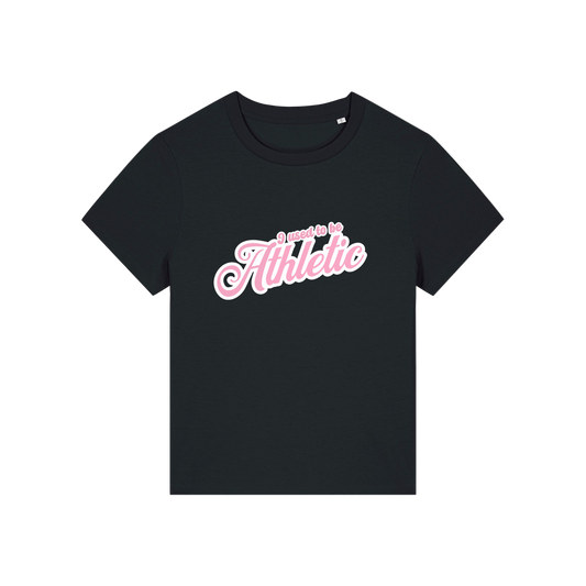 black slogan t-shirt that reads 'i used to be athletic'