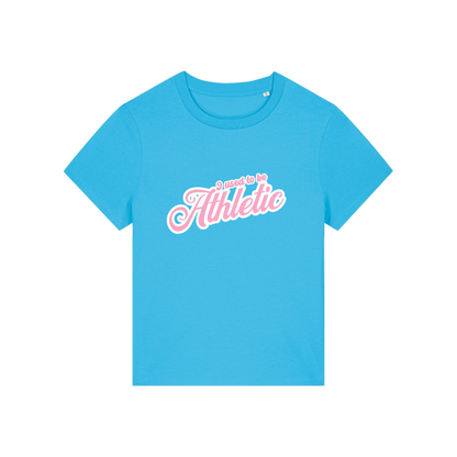blue slogan t-shirt that reads 'i used to be athletic'