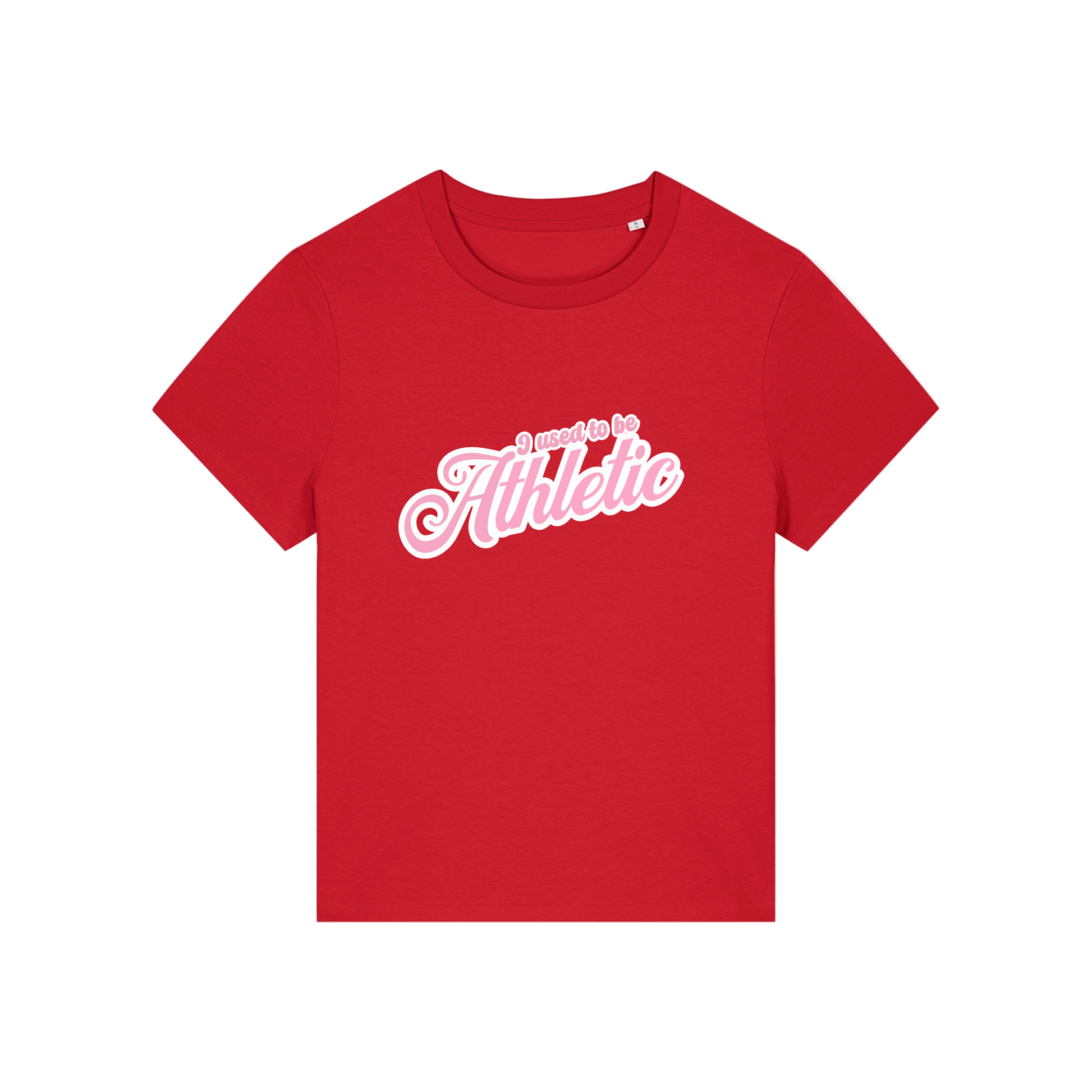 red slogan t-shirt that reads 'i used to be athletic'