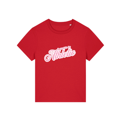 red slogan t-shirt that reads 'i used to be athletic'