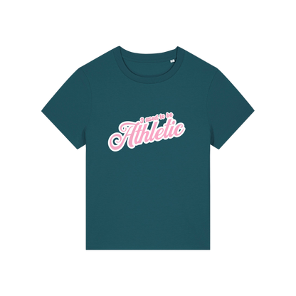 teal slogan t-shirt that reads 'i used to be athletic'