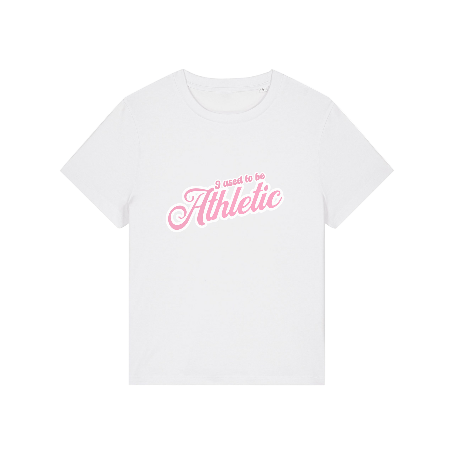 white slogan t-shirt that reads 'i used to be athletic'
