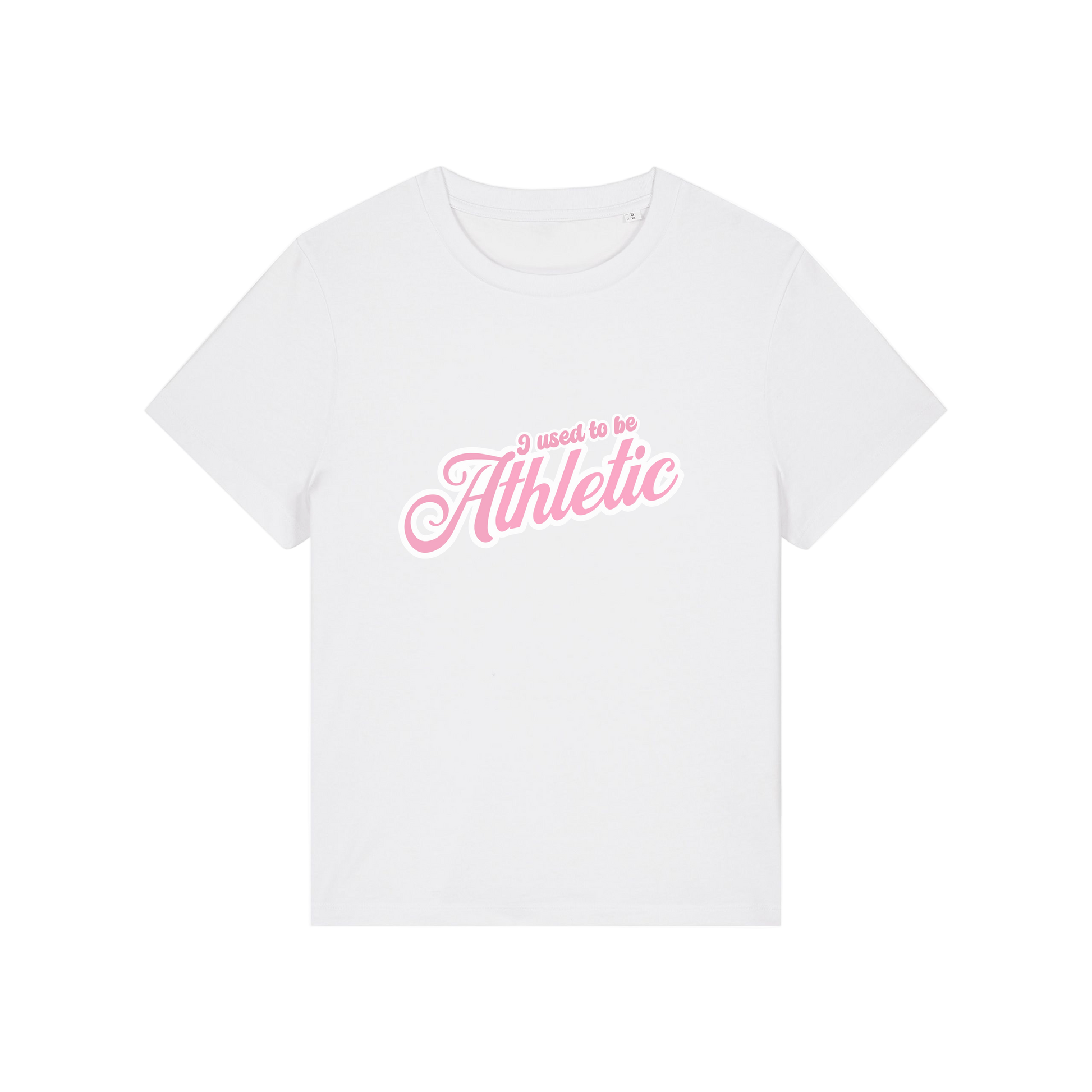 white slogan t-shirt that reads 'i used to be athletic'
