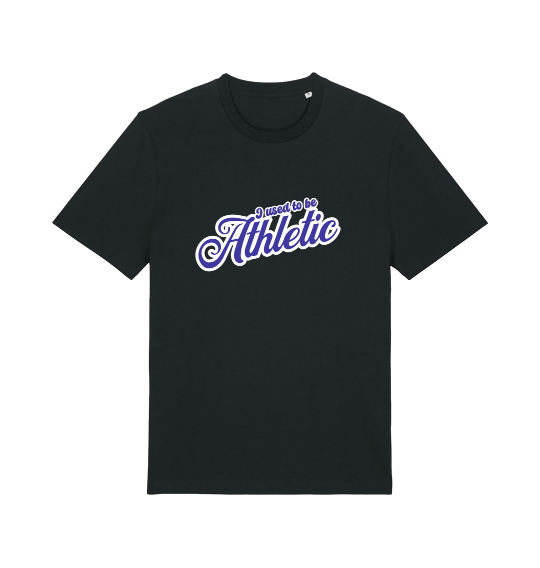 black funny slogan t-shirt with 'used to be athletic'