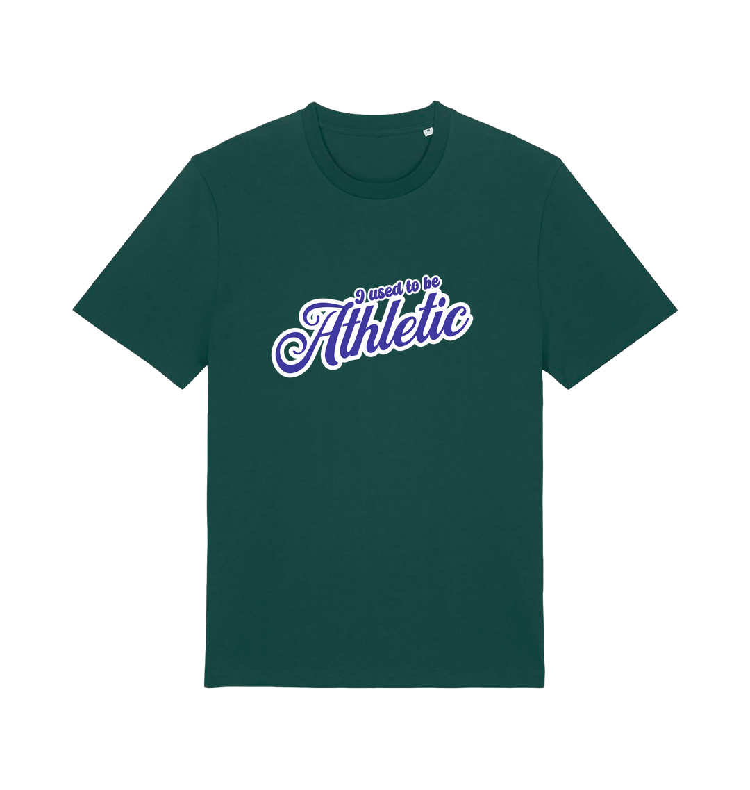 green funny slogan t-shirt with 'used to be athletic'