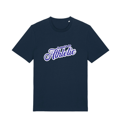 navy funny slogan t-shirt with 'used to be athletic'