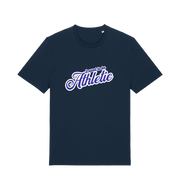 navy funny slogan t-shirt with 'used to be athletic'