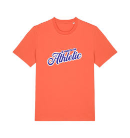 orange funny slogan t-shirt with 'used to be athletic'