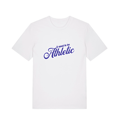 white funny slogan t-shirt with 'used to be athletic'