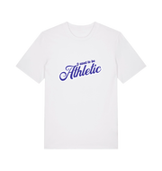 white funny slogan t-shirt with 'used to be athletic'