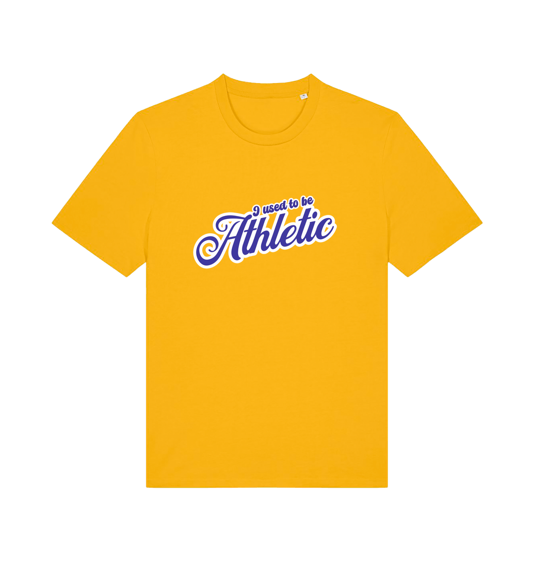 yellow funny slogan t-shirt with 'used to be athletic'