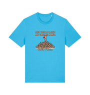 blue christmas t-shirt with the graphic of rudolph stood on tp of a pile of reindeer and the slogan 'they used to call him names used to...'