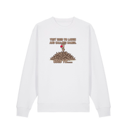 white christmas sweater with the graphic of rudolph stood on top of a pile of reindeer and the slogan 'they used to laugh and call him names used to... '