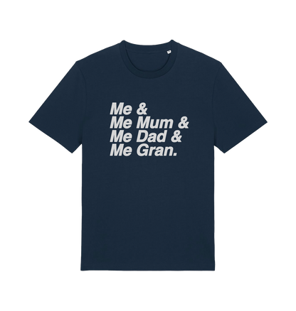 navy music t-shirt with the slogan 'me and me mum and me dad and me gran'