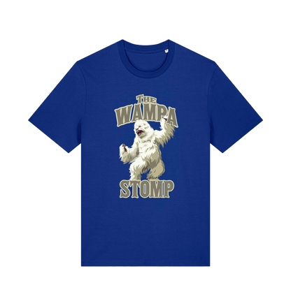 blue geek t-shirt with the graphic of a wampa and the slogan 'the wampa stomp'