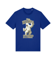 blue geek t-shirt with the graphic of a wampa and the slogan 'the wampa stomp'