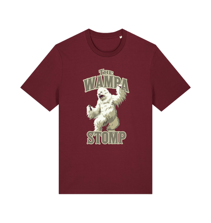 burgundy geek t-shirt with the graphic of a wampa and the slogan 'the wampa stomp'