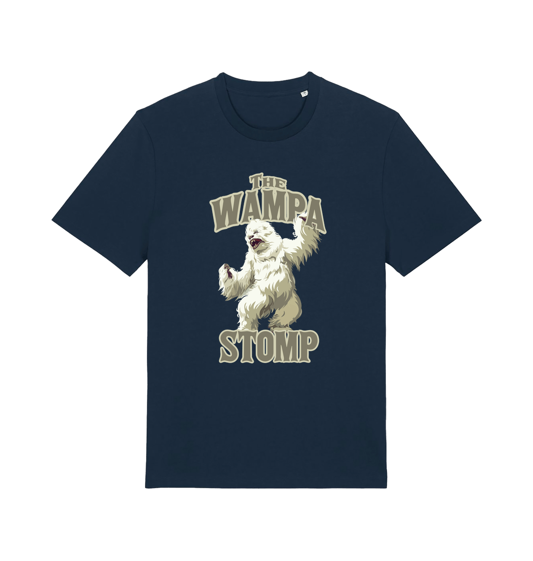 navy geek t-shirt with the graphic of a wampa and the slogan 'the wampa stomp'