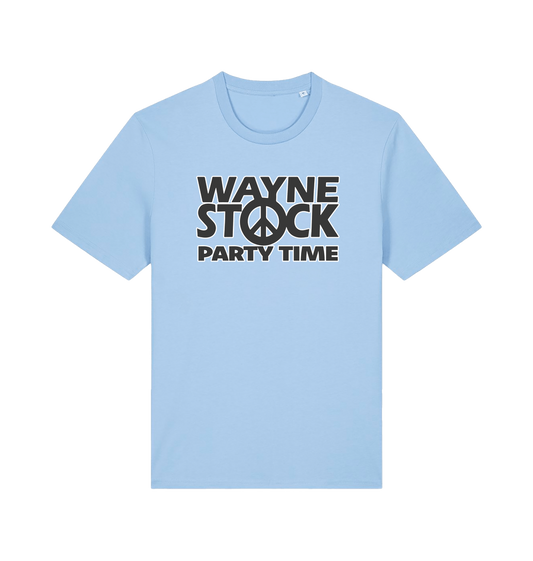 light blue movie t-shirt with the slogan 'waynestock party time'