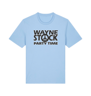 light blue movie t-shirt with the slogan 'waynestock party time'