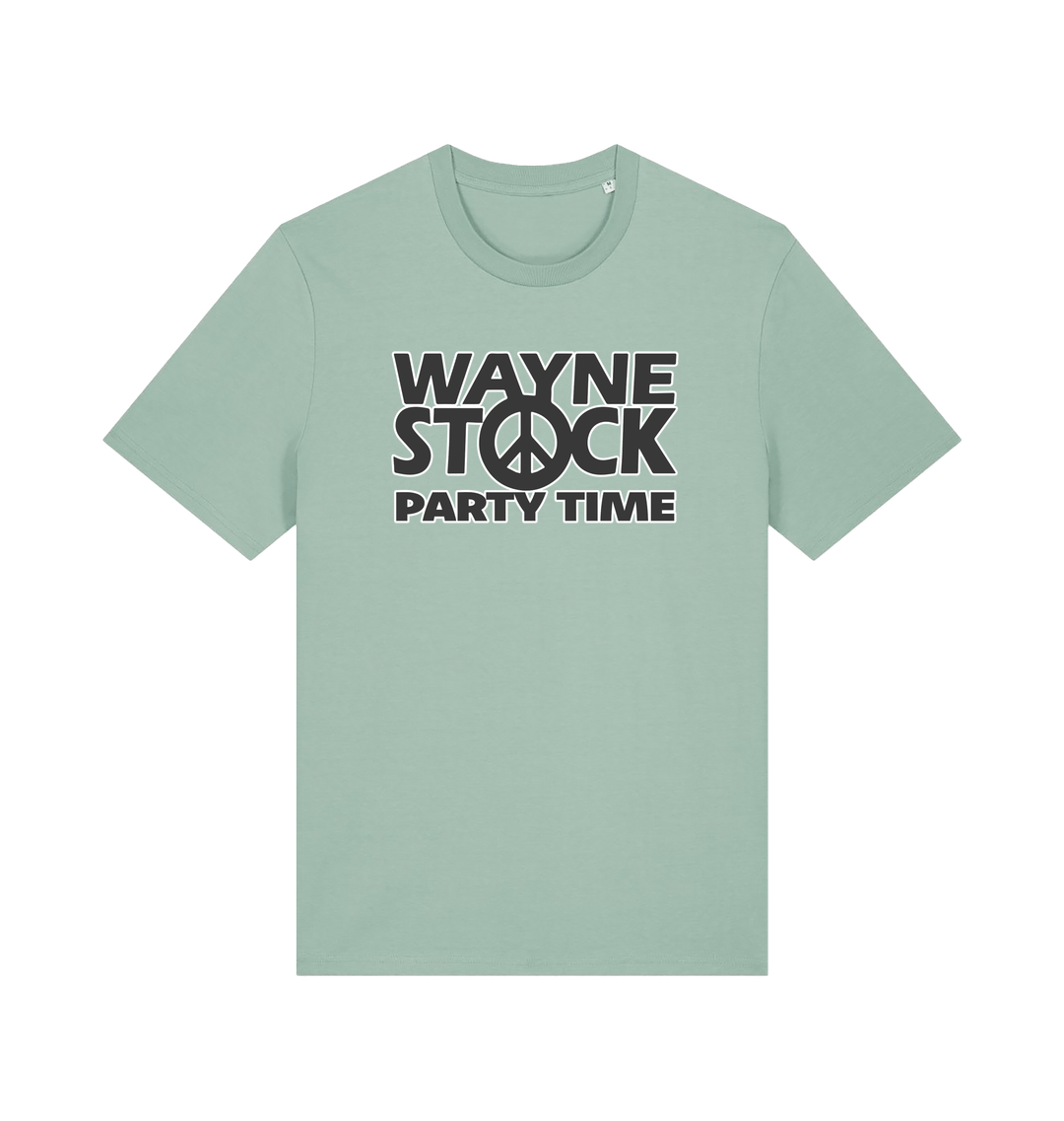 mint green movie t-shirt with the slogan 'waynestock party time'