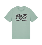 mint green movie t-shirt with the slogan 'waynestock party time'