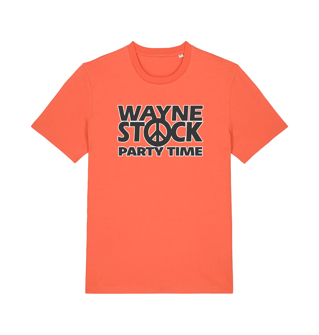 orange movie t-shirt with the slogan 'waynestock party time'