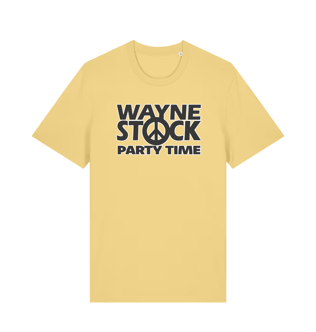 yellow movie t-shirt with the slogan 'waynestock party time'
