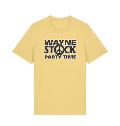 yellow movie t-shirt with the slogan 'waynestock party time'